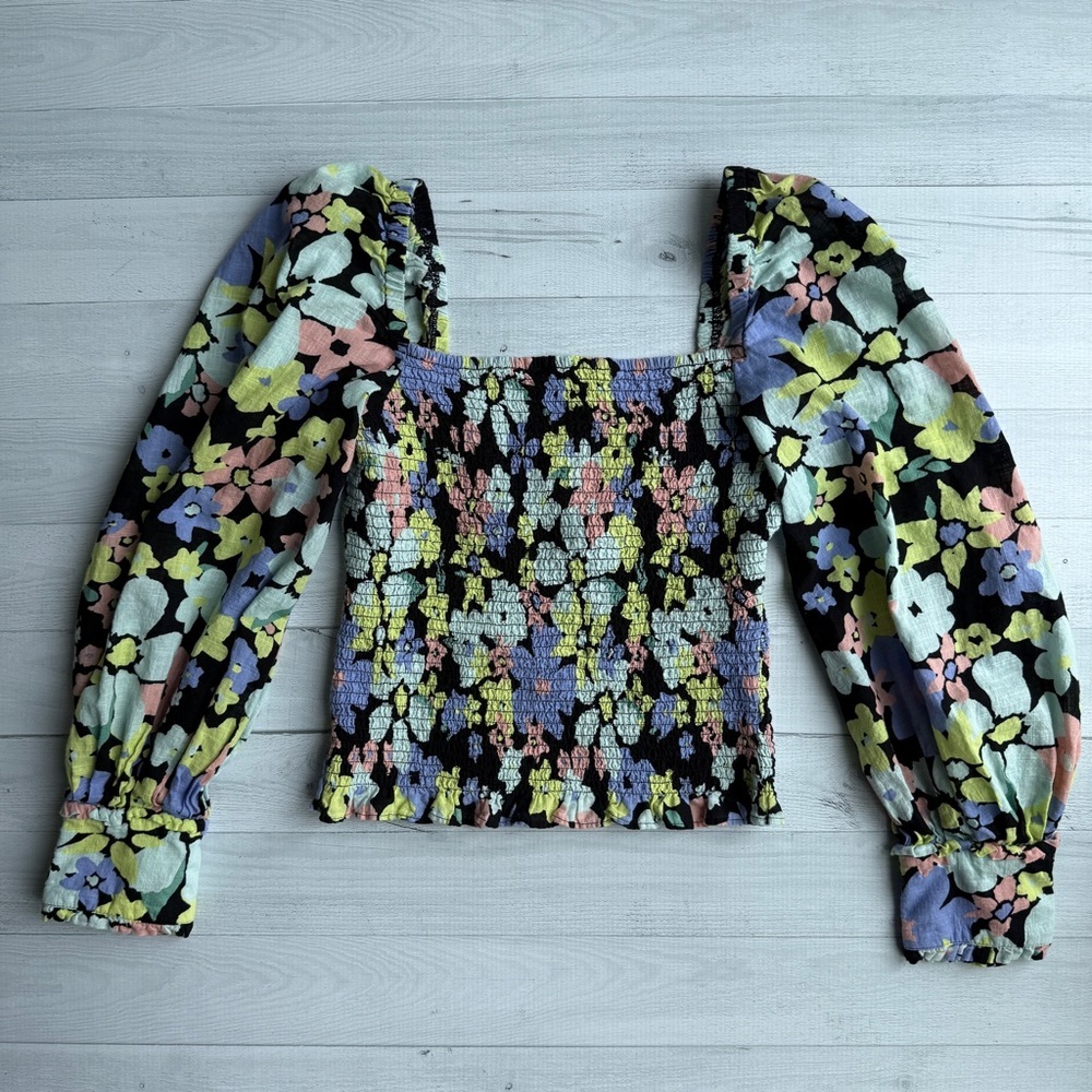 Free People Ariana Floral Print Puff Sleeve Top S